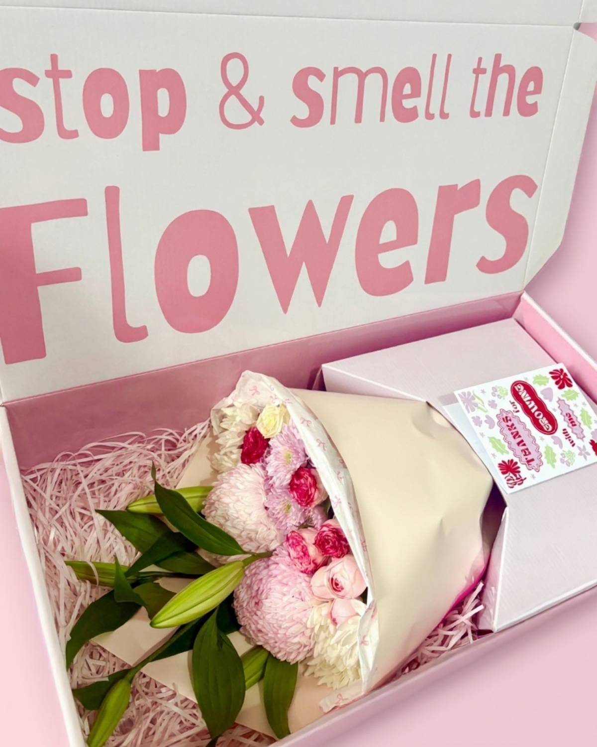 The Celebration Bouqk large pink and pastel bouquet in a Bouqk gift box