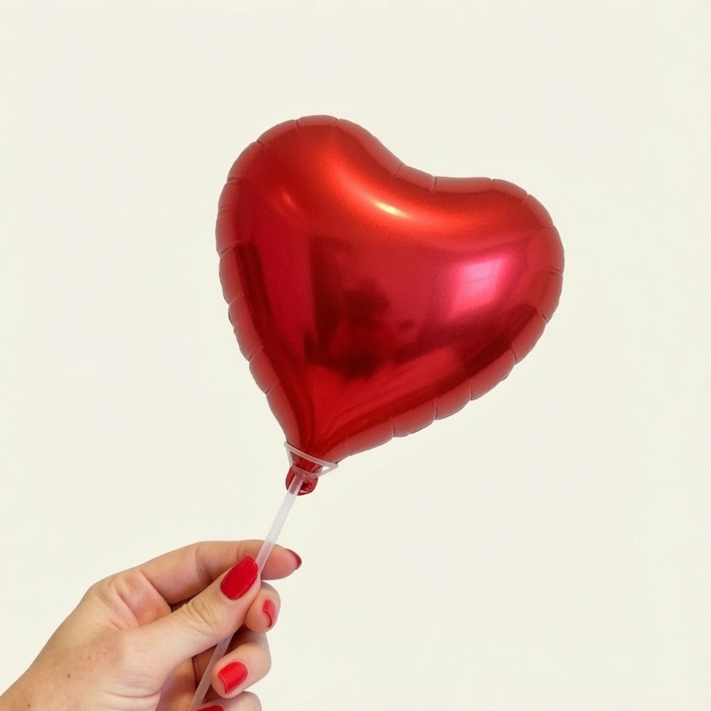 Petite red heart shaped balloon bouquet add-on